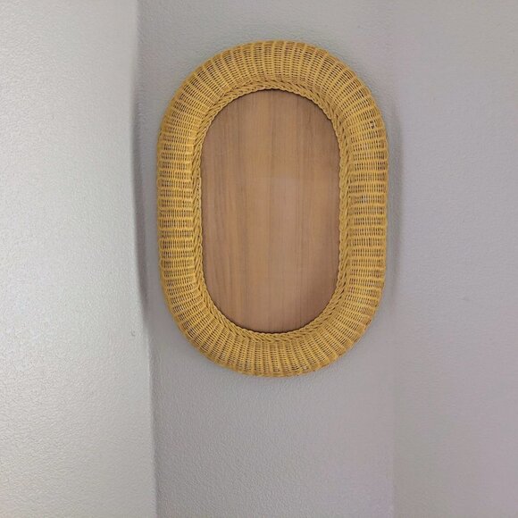 Vintage Natural Wicker Wall Mirror 1960s Frame ~29.5"x20" - Picture 8 of 10